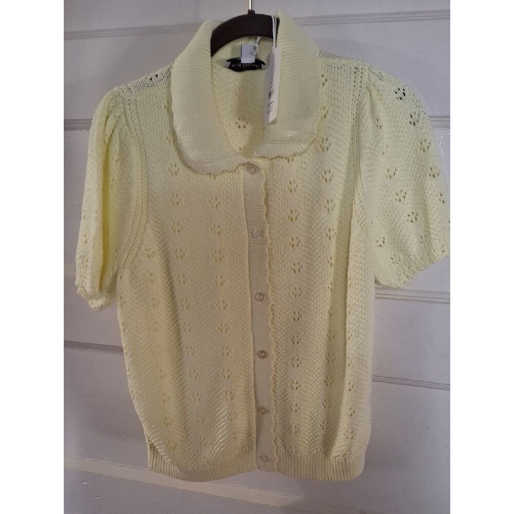 Short-Sleeve Light Yellow Knit Cardigan with Peter Pan Collar (Mis386)